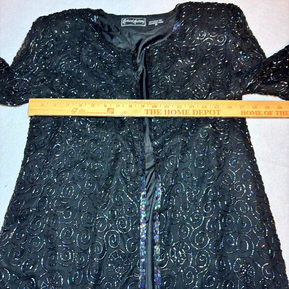 Robert Anthony Black Silk Beaded Open Cardigan Size Medium Party Holiday Dressy - Picture 4 of 6